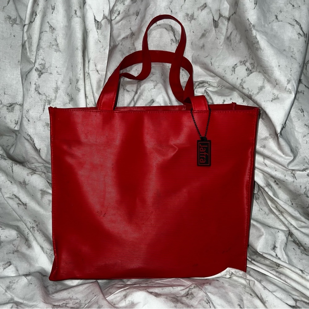 Jafra red vinyl tote